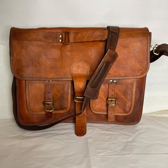 Rugged Leather Large 18" Messenger Satchel Briefcase Bag - Picture 2 of 15